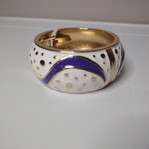 White, Purple, And Gold Tone 7 Inch Hinged Bangle - Picture 3 of 11